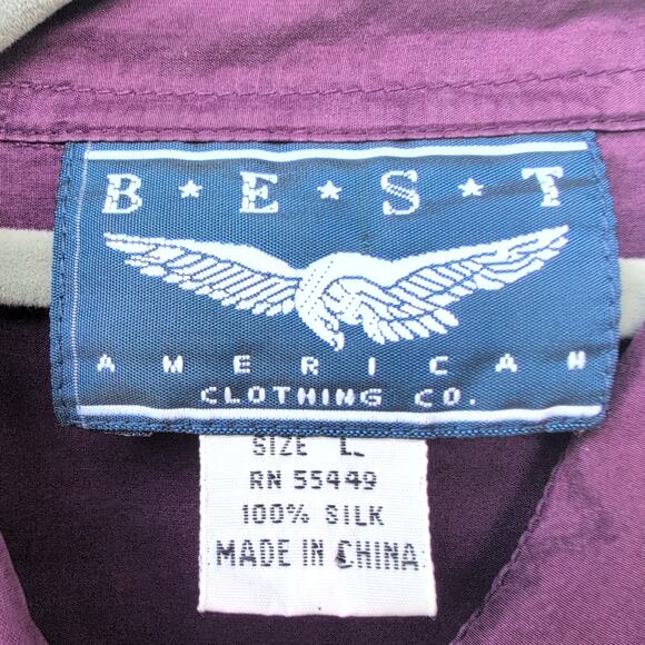 VTG Best American Clothing 100% Silk Plum Long Sleeved Button Down Women's Large - Picture 4 of 9
